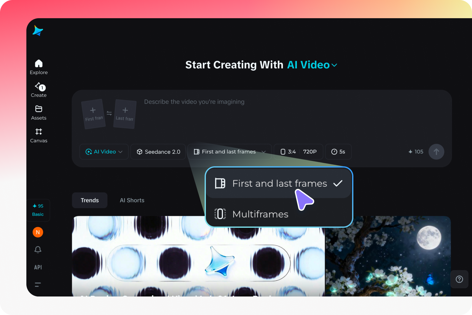 Chọn mô hình trong trình tạo video AI Seedance 2.0