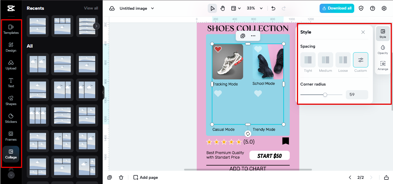 การสร้างกริดเบนโตะใน CapCut Web