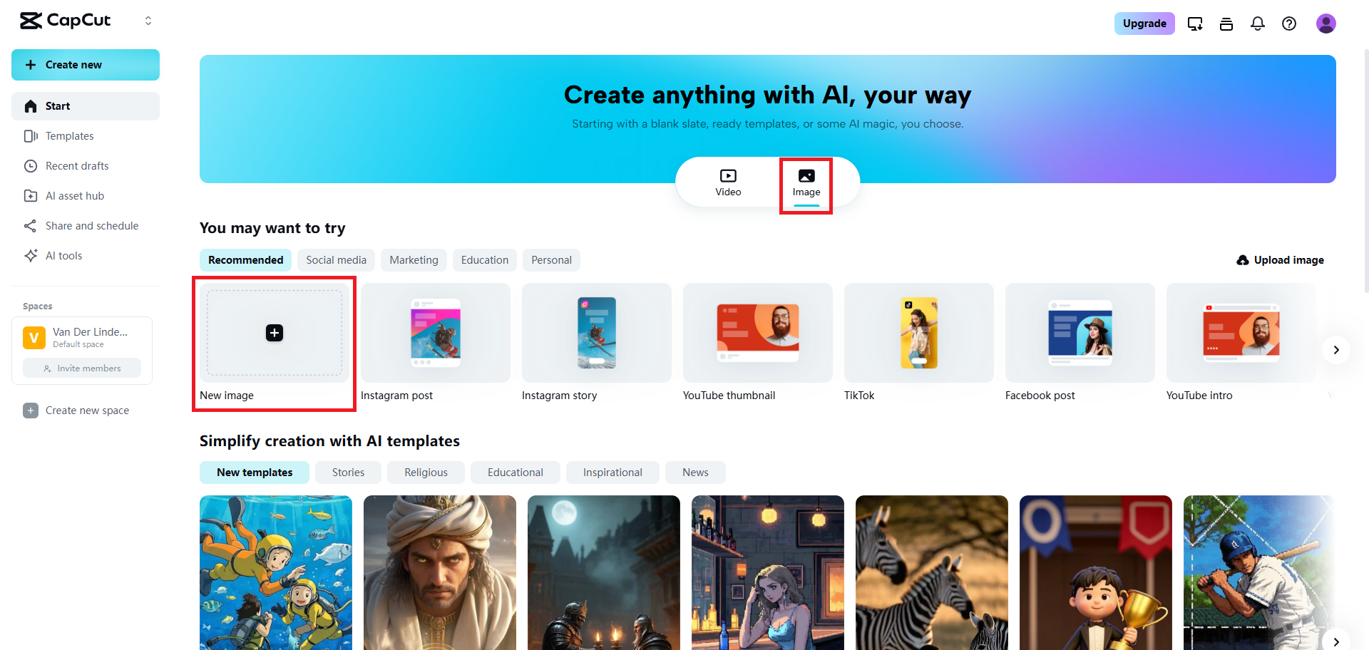 Head over to CapCut Web's image section