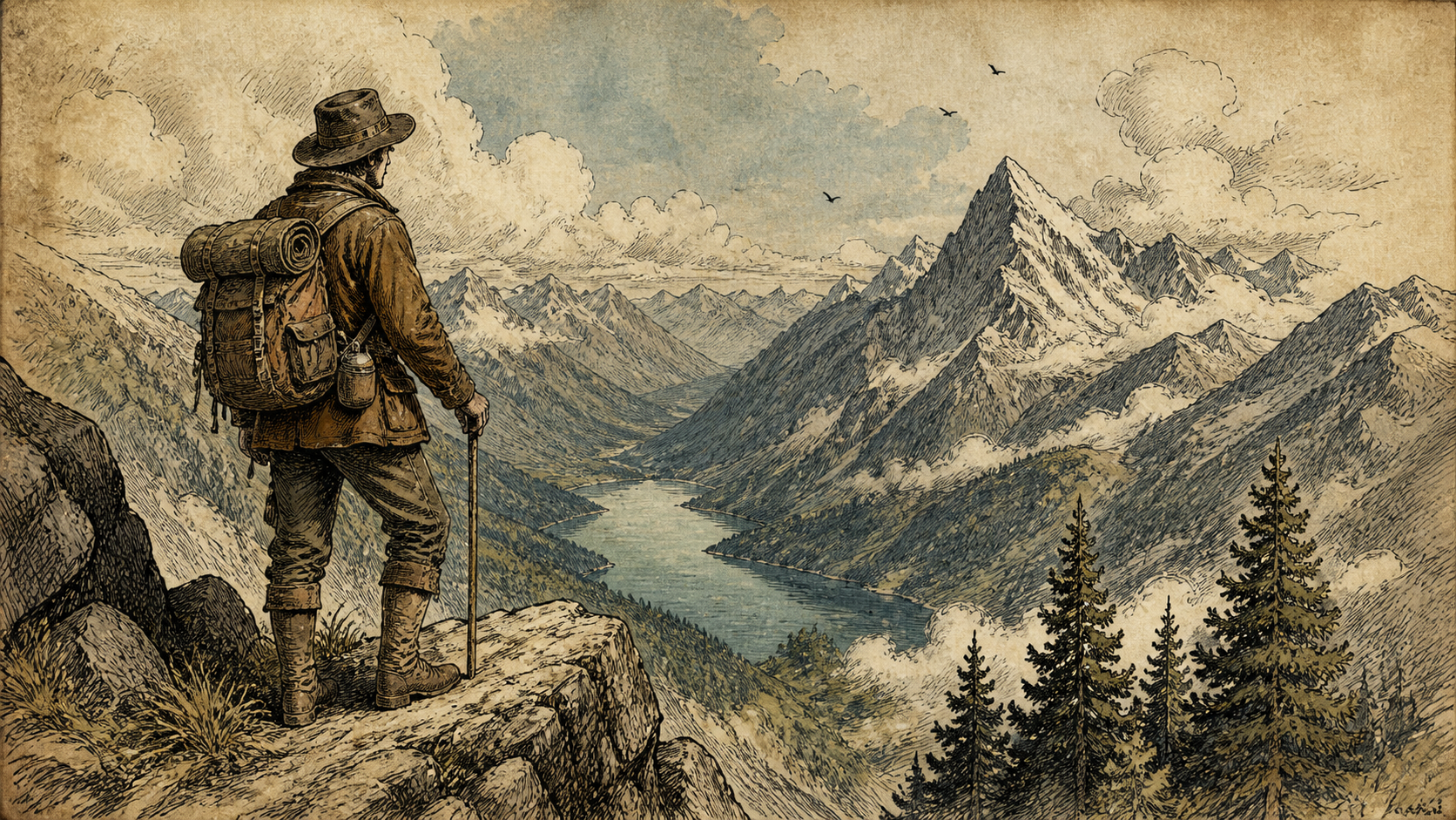 Vintage Inchiostro a Mano Illustrato Stile originale 16: 9 effetto visivo 4