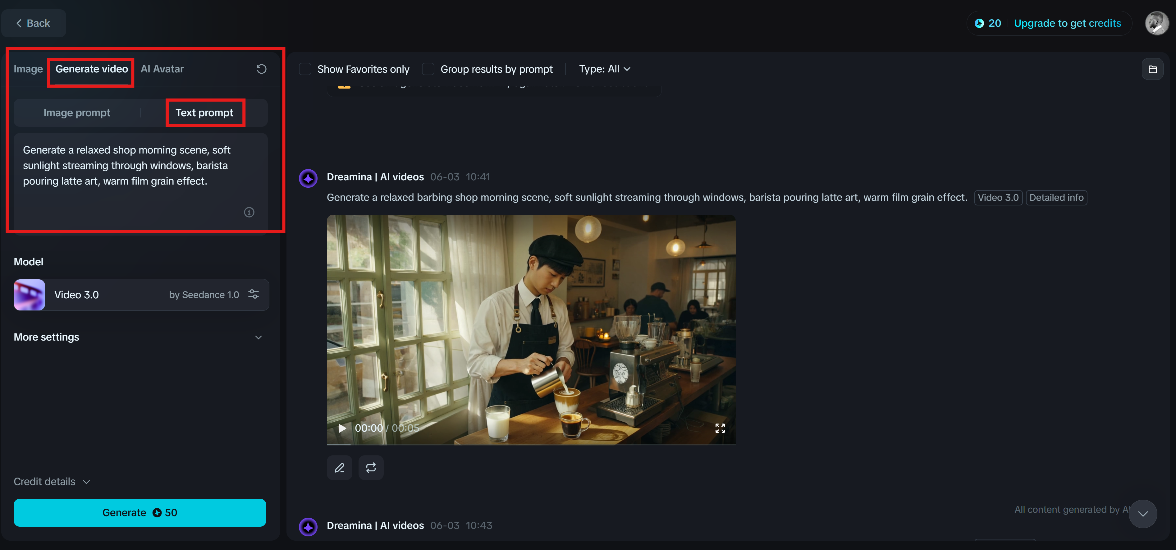 Dreamina: Prompt al video