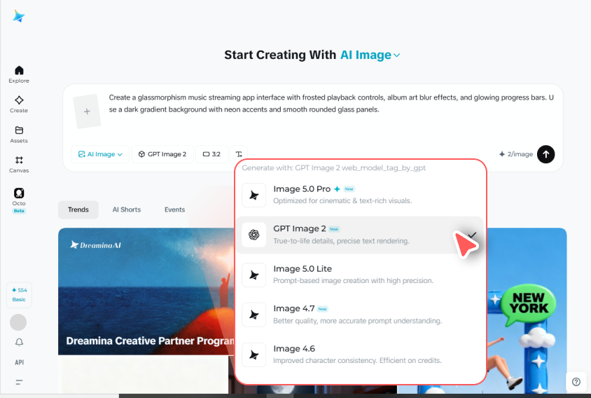 Choose the desired AI model and adjust layout settings