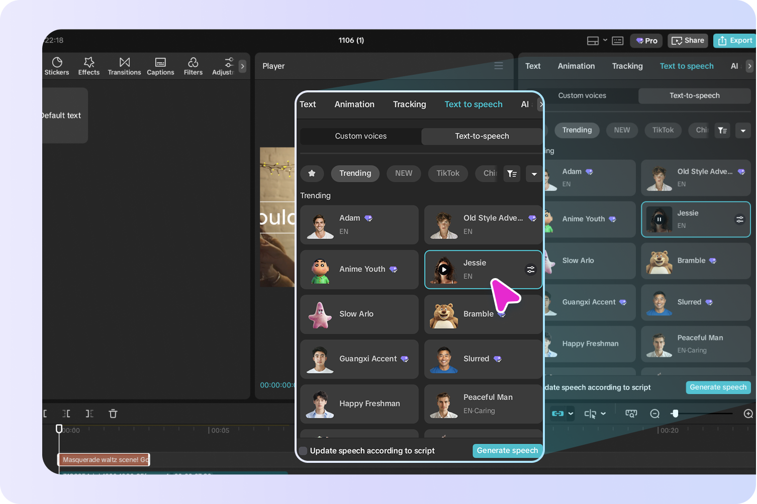 Como ativar texto em fala usando o editor de vídeo para desktop CapCut