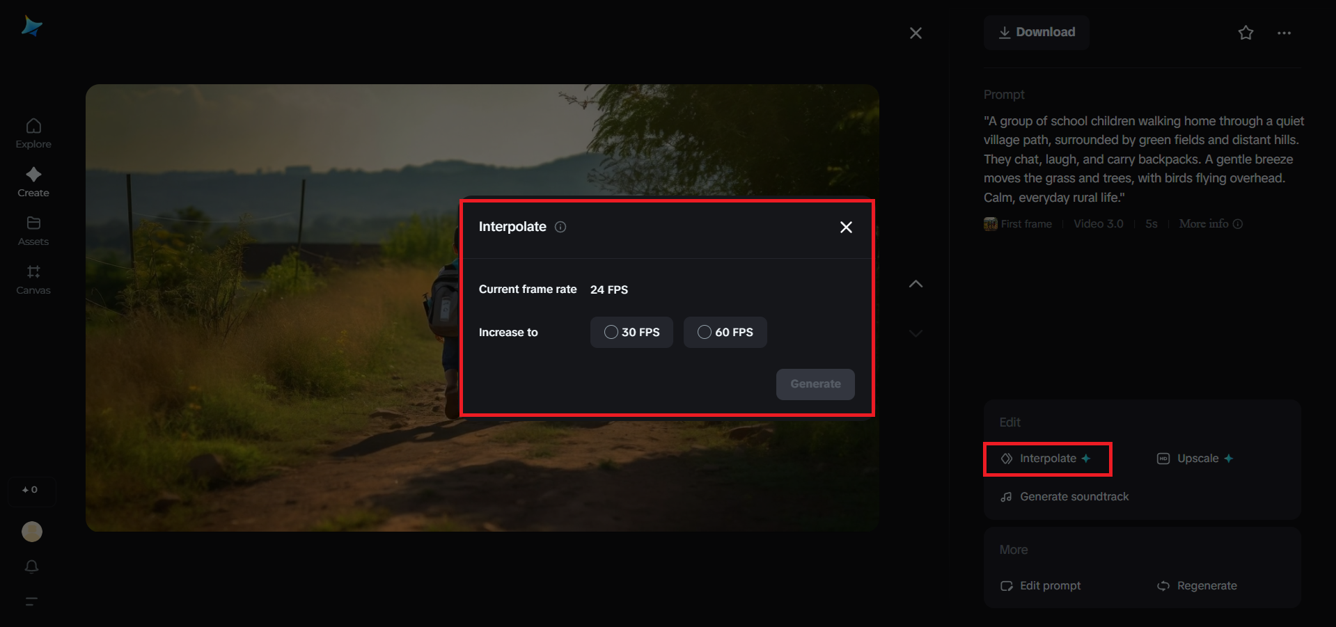 Funcția de interpolare din Dreamina