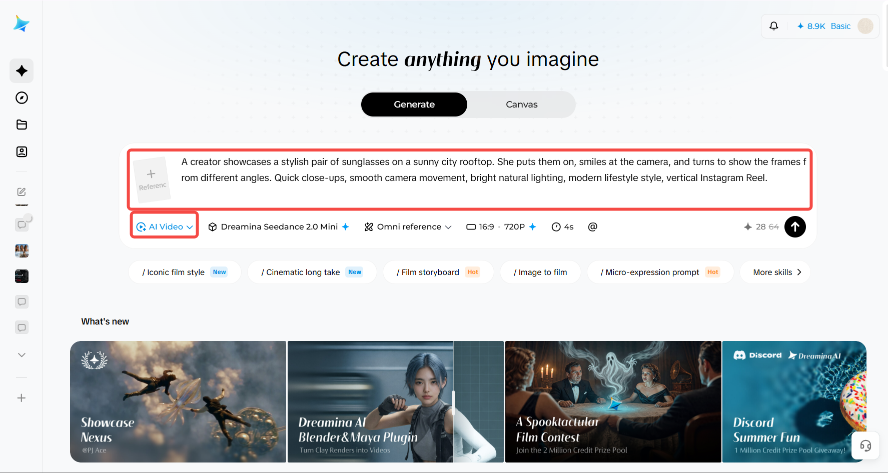 Describe your Reel idea and add a reference image