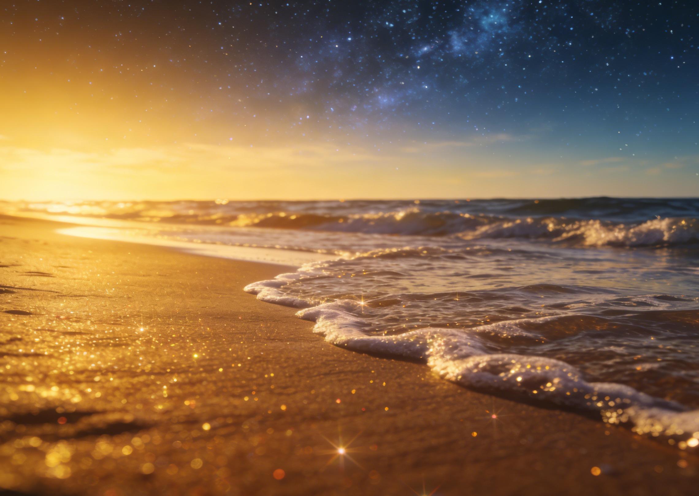 Mélangez parfaitement la plage au coucher du soleil de la photo de référence avec un ciel nocturne étoilé