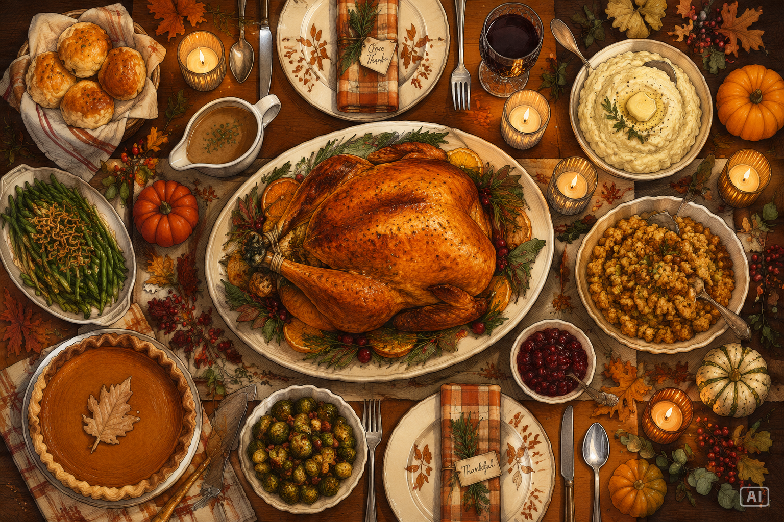 Thanksgiving table art prompt generated by Pippit