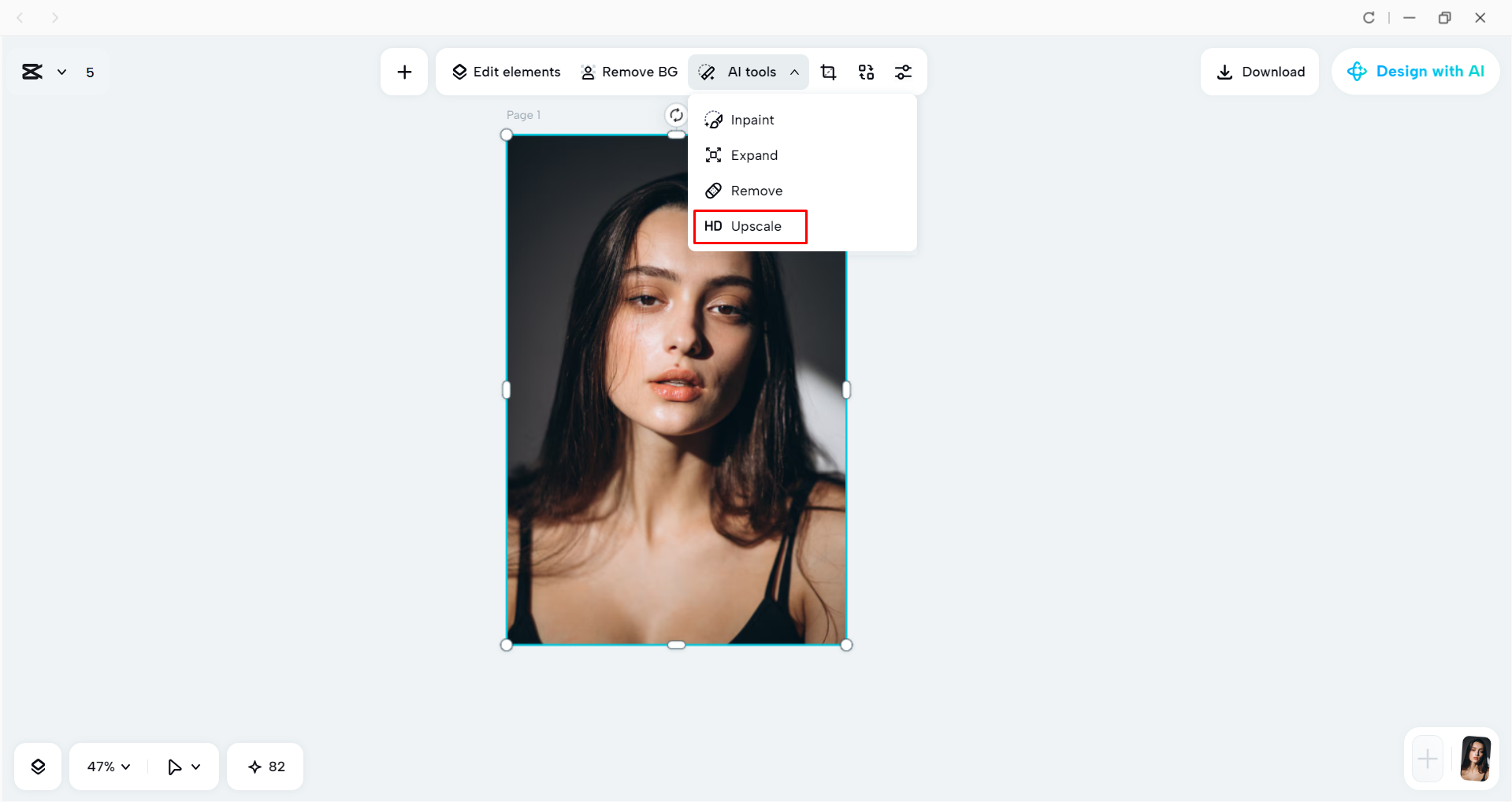 Uplscaling the image with the CapCut desktop video editor