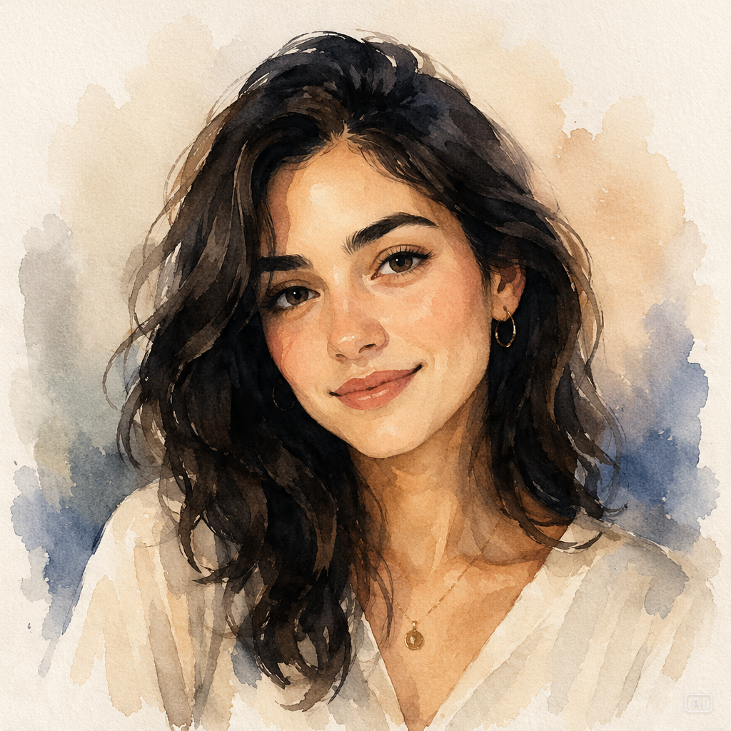 Watercolor self-portrait WhatsApp profile image generated by Pippit