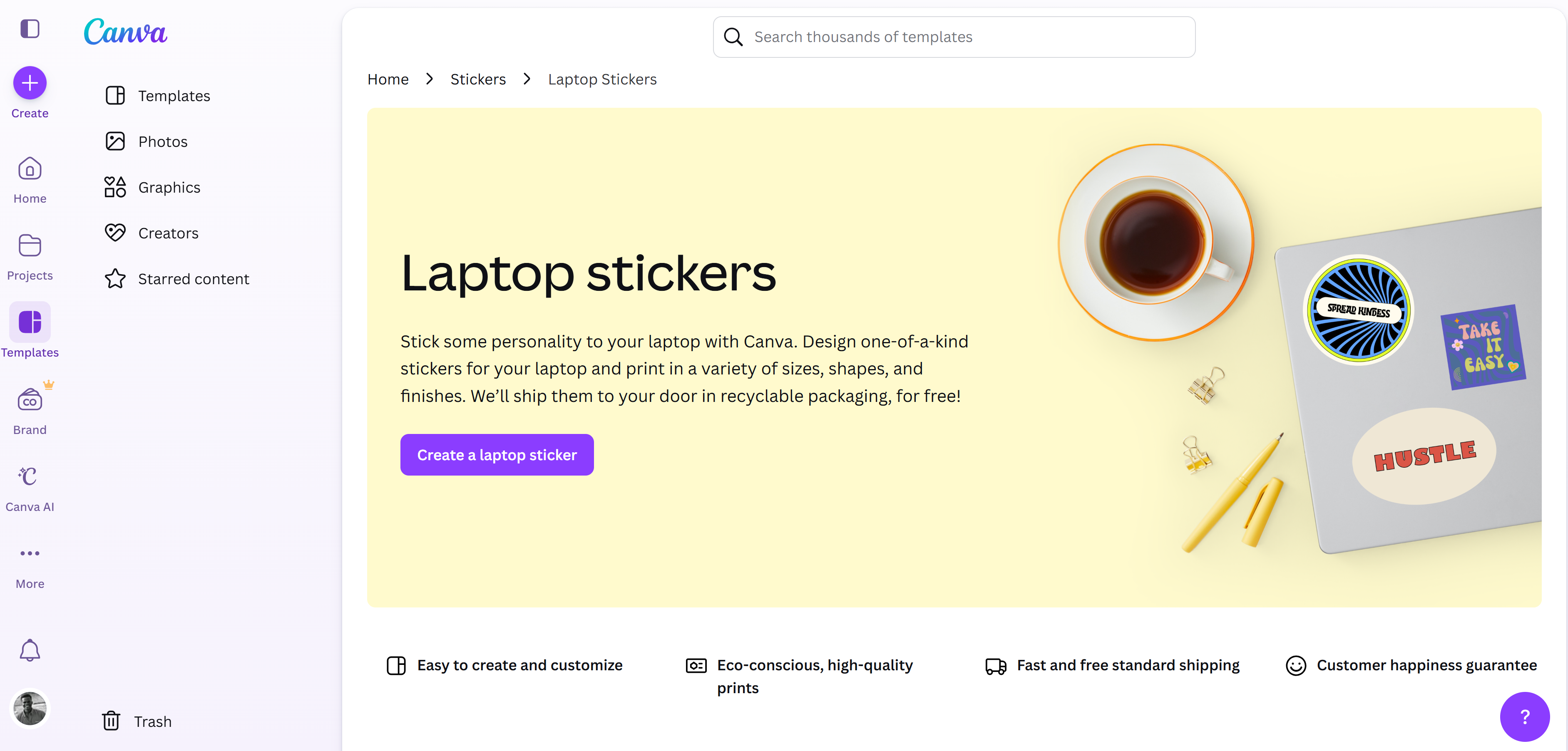 Canva sticker ontwerp startpagina