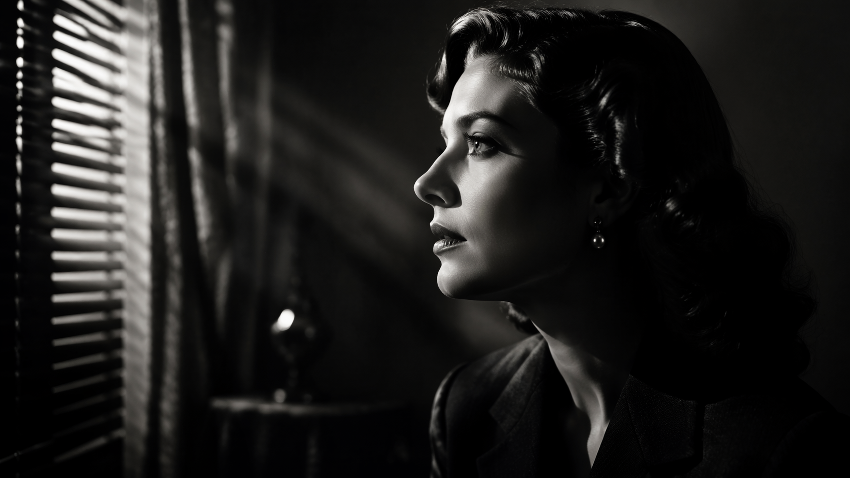 Dreamina Film Noir Filter prompt example 4: Monochrome Side Light