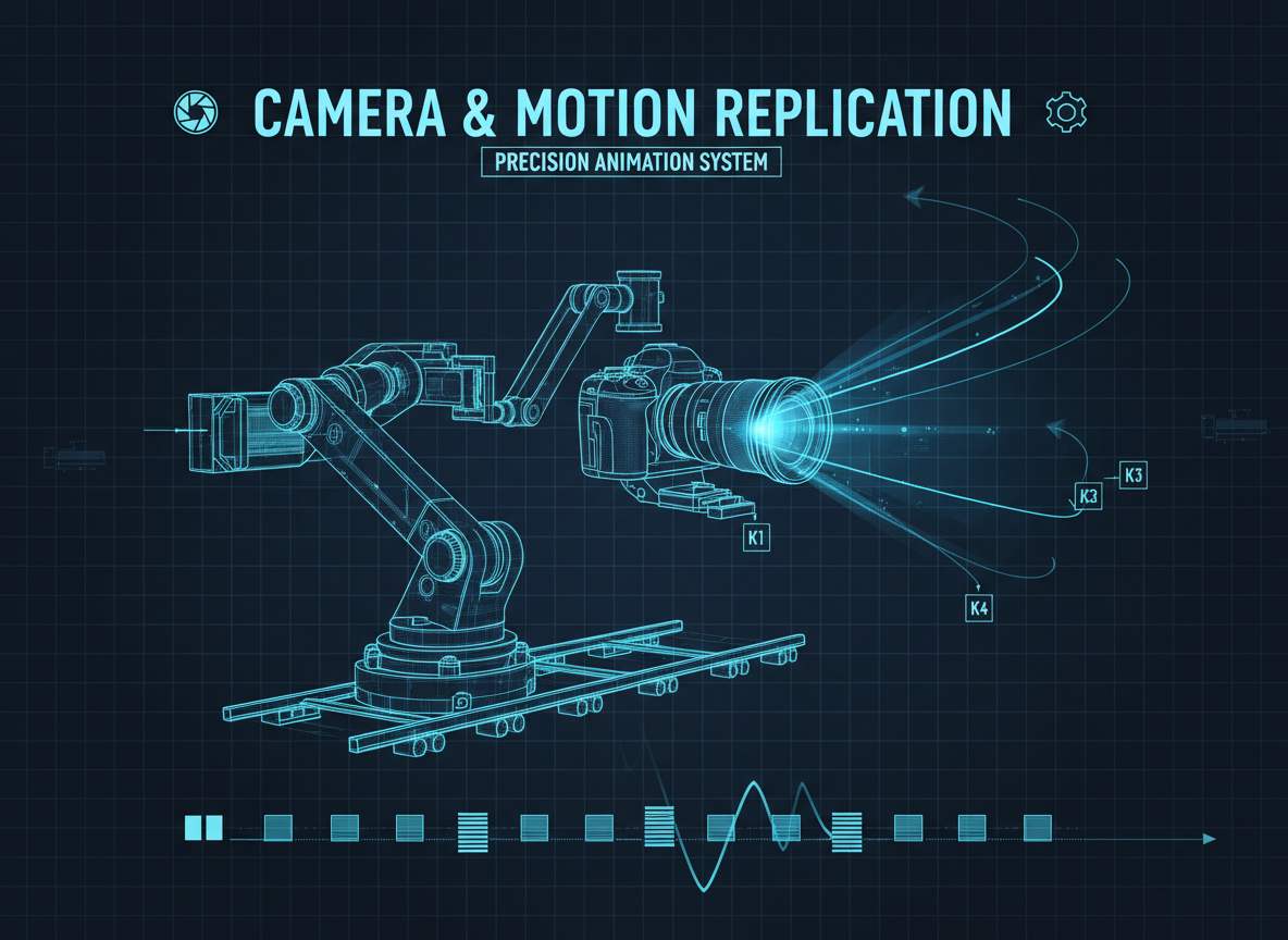 Gráfico - cámara y diagrama de replicación de movimiento con fotogramas clave.