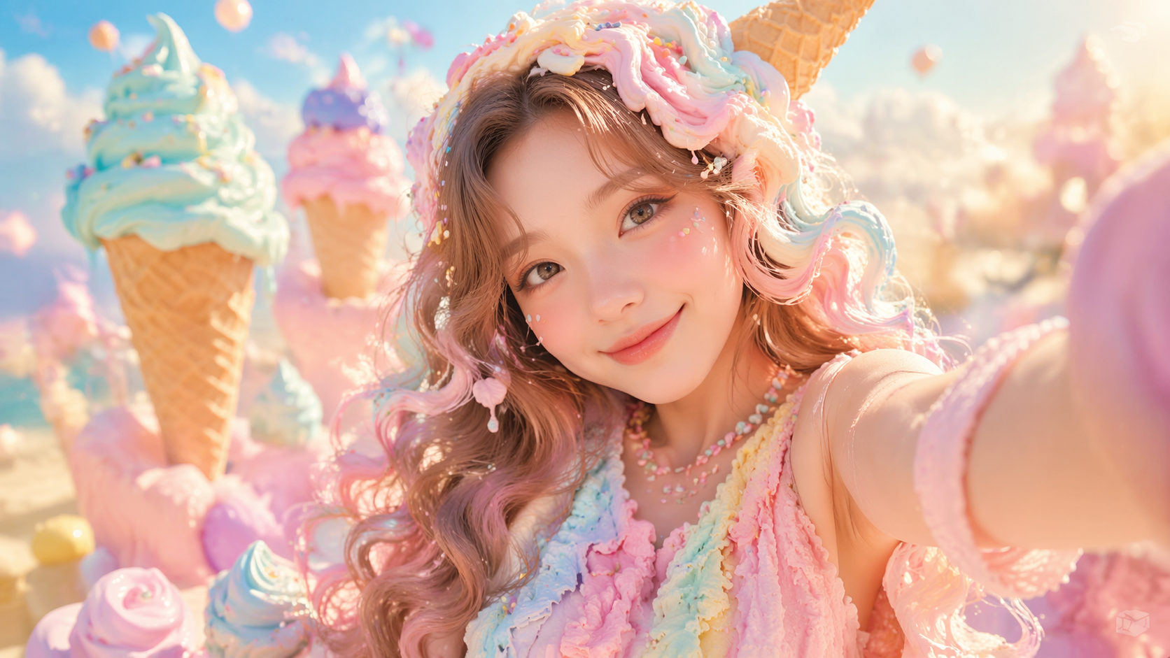 Dreamina AI ice cream filter prompt example 1: Pastel Ice Cream Portrait