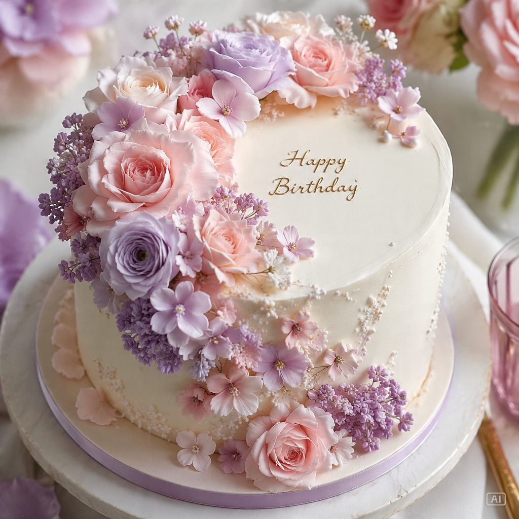 Floral pastel 34th birthday cake generated by Pippit