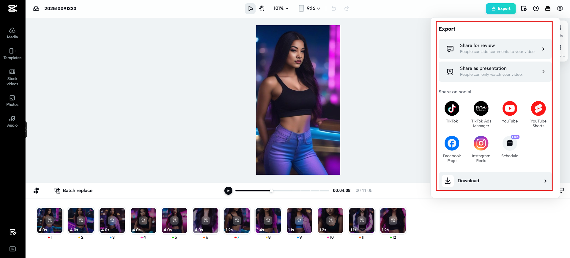 Export and share