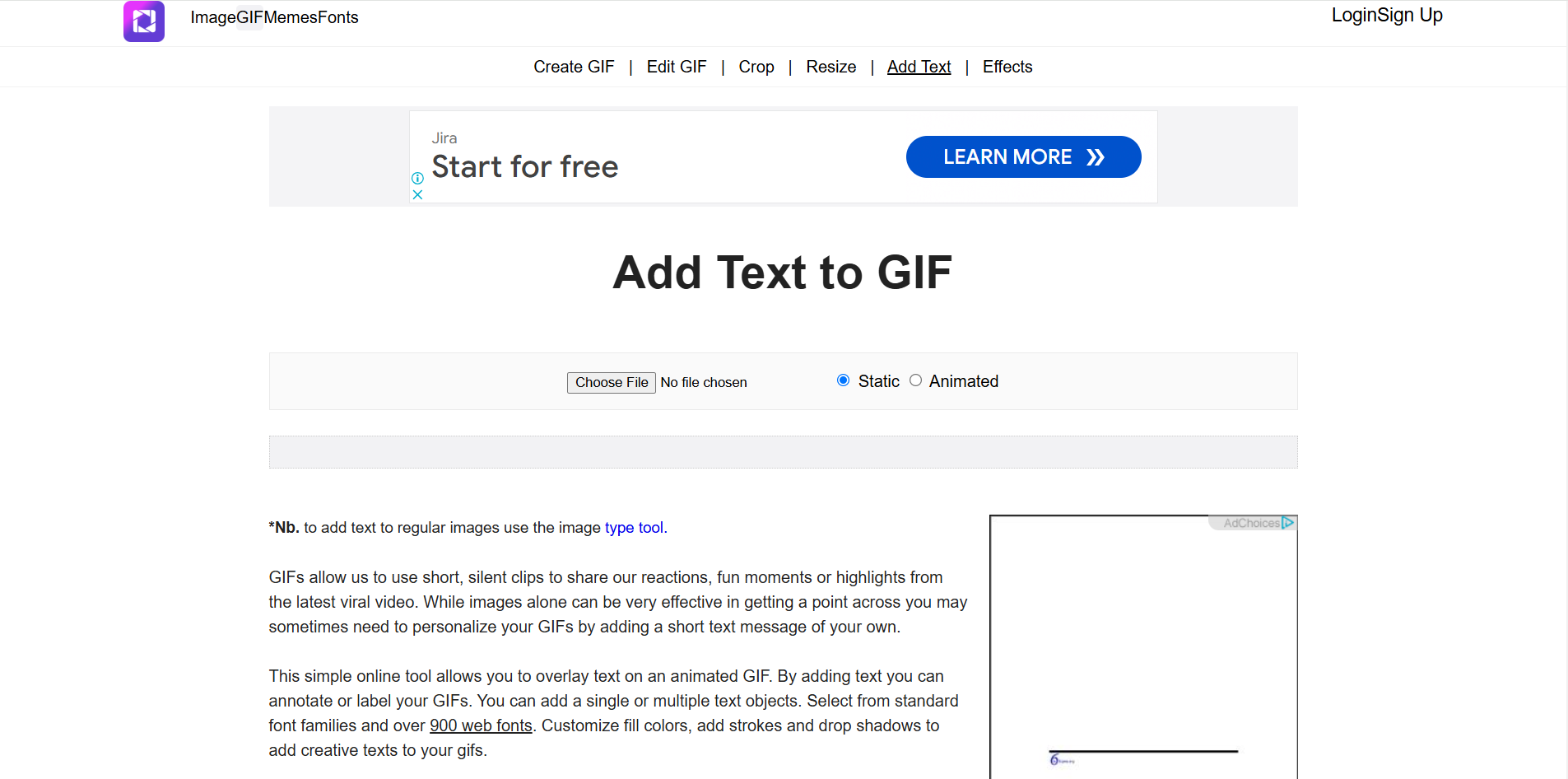 A Gifgit felülete - gyors módja annak, hogy írást adjon hozzá a GIF-ekhez