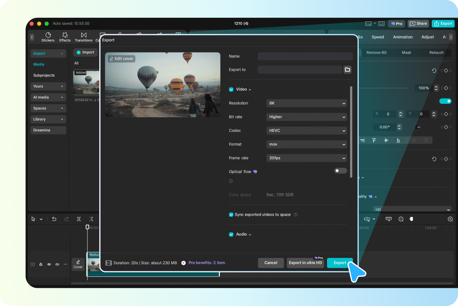 Export the upscaled video