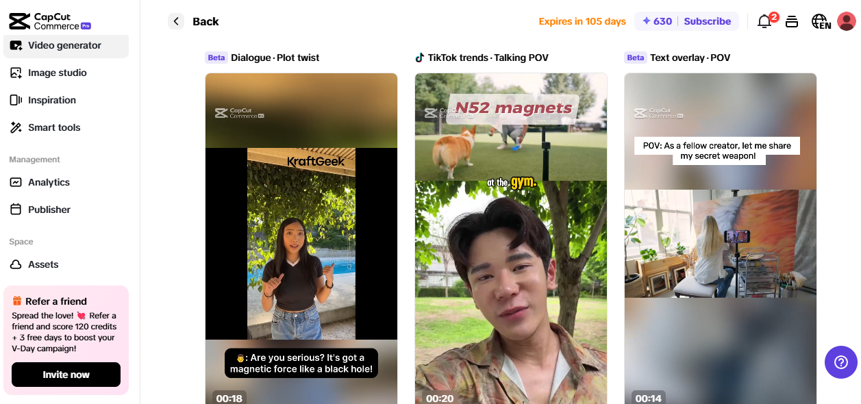 Generator video Pippit menampilkan tren TikTok, konten POV, dan template berbasis dialog untuk ide usaha sampingan.