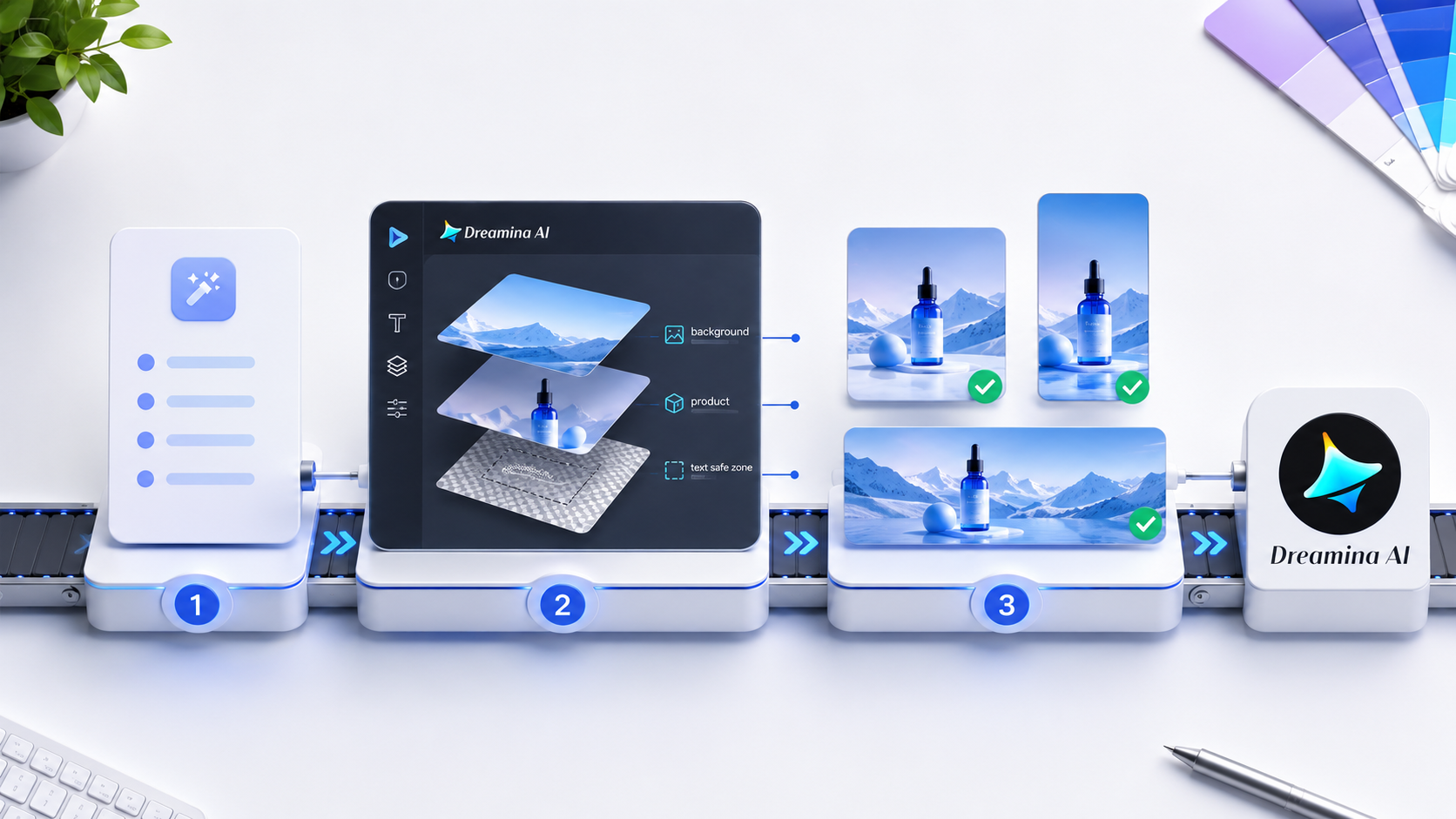 Dreamina AI generating high-quality marketing graphics with brand-consistent colors, channel-optimized layouts, and multi-format campaign assets for marketing teams.