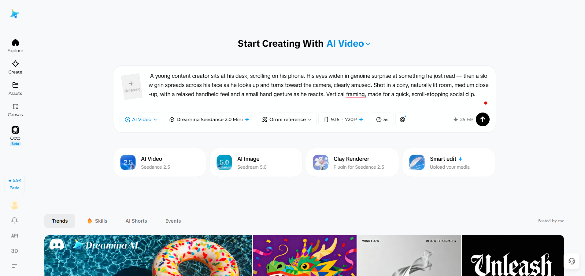 Entering a video prompt in Dreamina