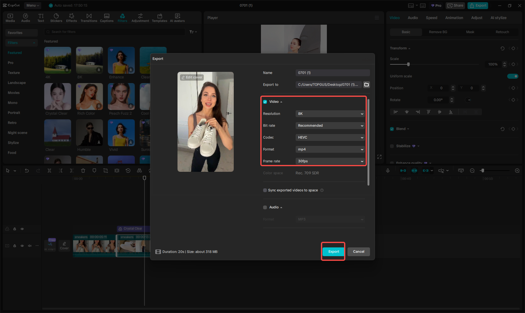 Exporter la vidéo dans CapCut