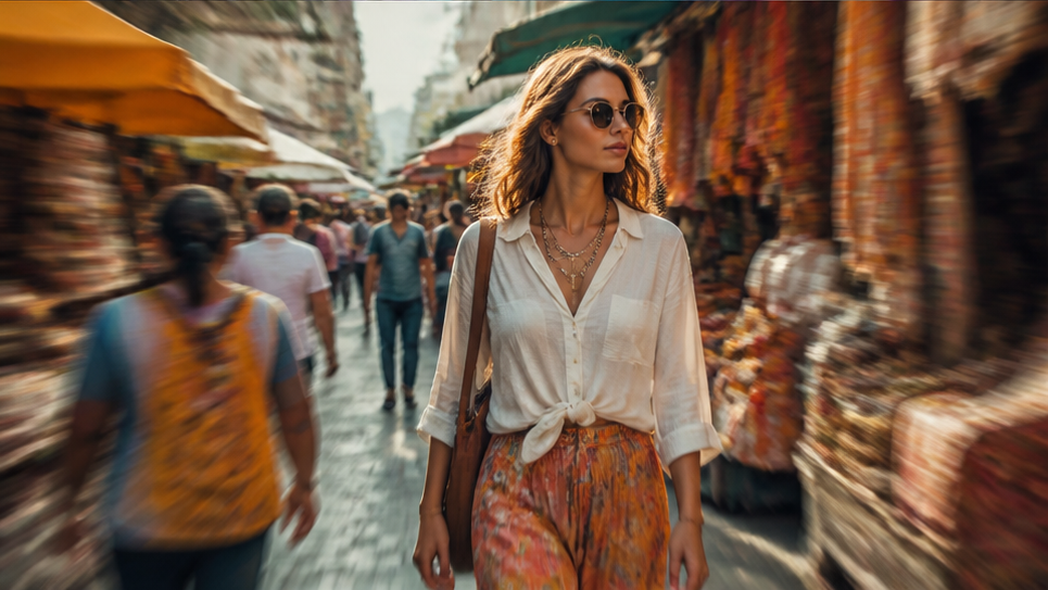 Background Motion Blur AI Photo Editing Prompts — Market Walk Blur