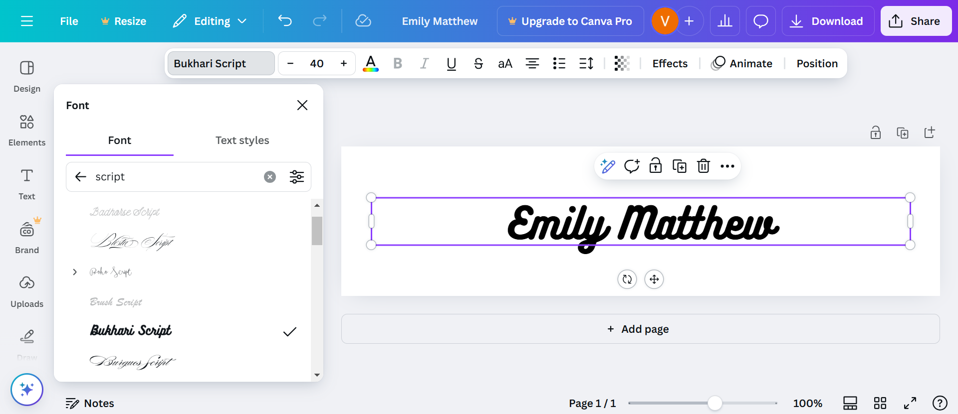 Canva interface