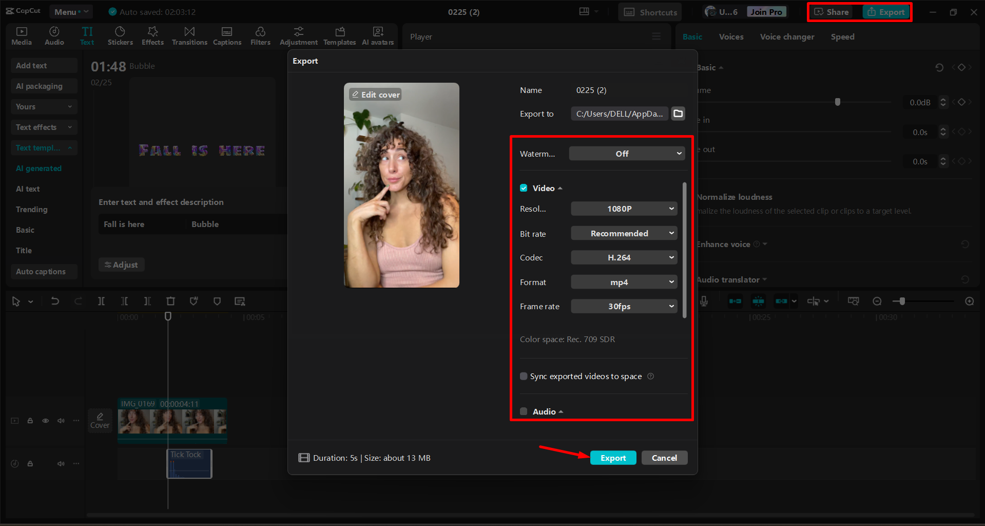 การส่งออกวิดีโอจากโปรแกรมแก้ไขวิดีโอเดสก์ท็อปCapCut