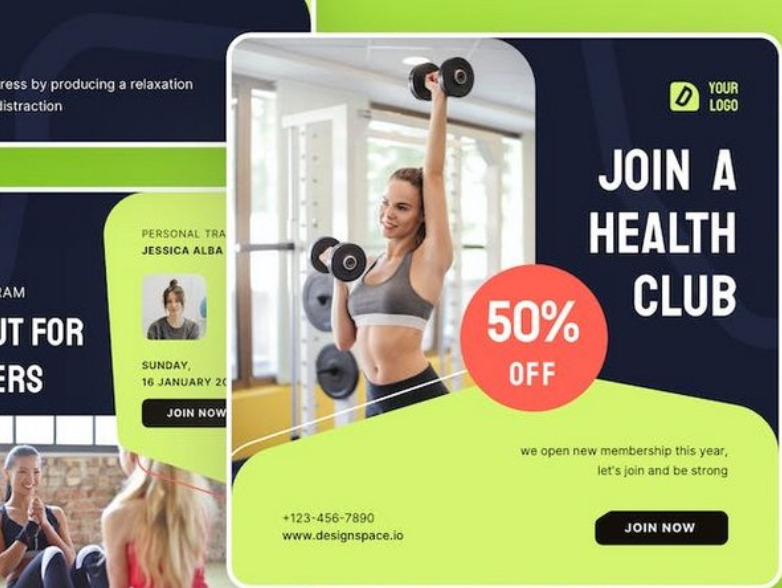 Fitness &amp; Fitnessstudio Figma Instagram-Vorlagen
