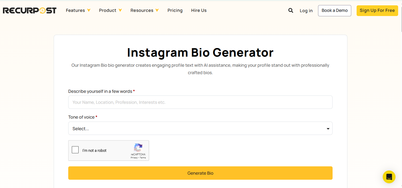 RecurPost - penjana bio Instagram yang canggih dengan fon yang menakjubkan