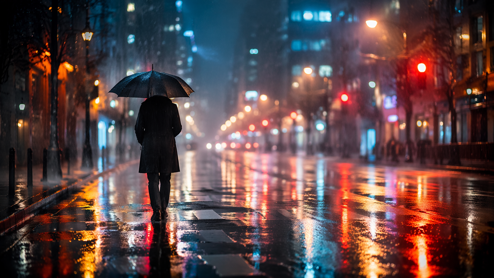 Dreamina prompt seen rain prompt example 2: Umbrella Reflection Scene