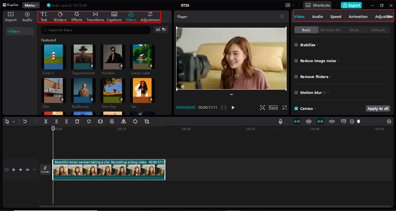 Memperibadikan templat vlog mini CapCut dengan pelbagai alat dalam penyunting video desktop CapCut