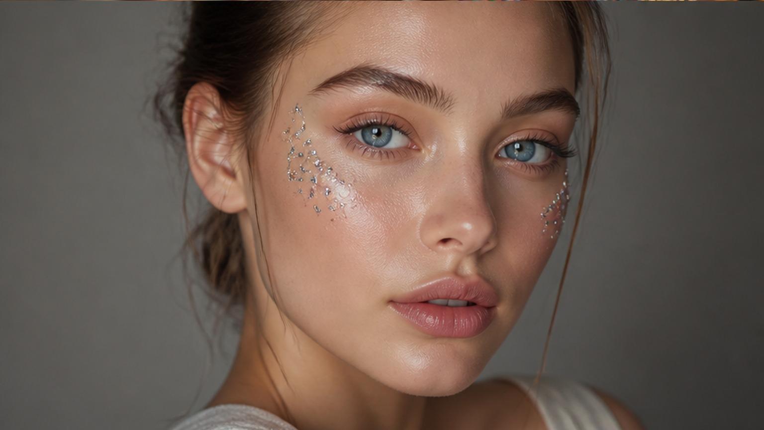 Ritratto in studio naturale di un finto adulto AI Skin Gems Filter