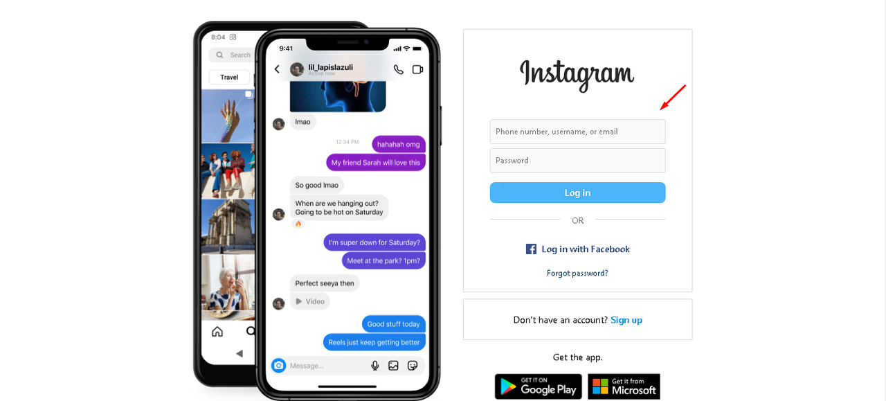 log in instagram