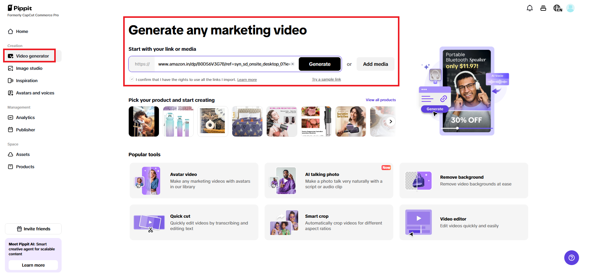 Inserisci un link di prodotto o aggiungi media