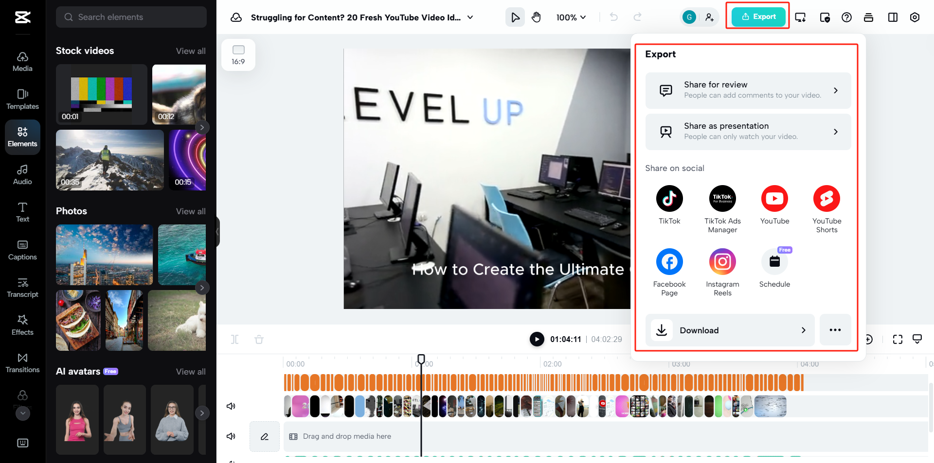 Export or share your finalized video