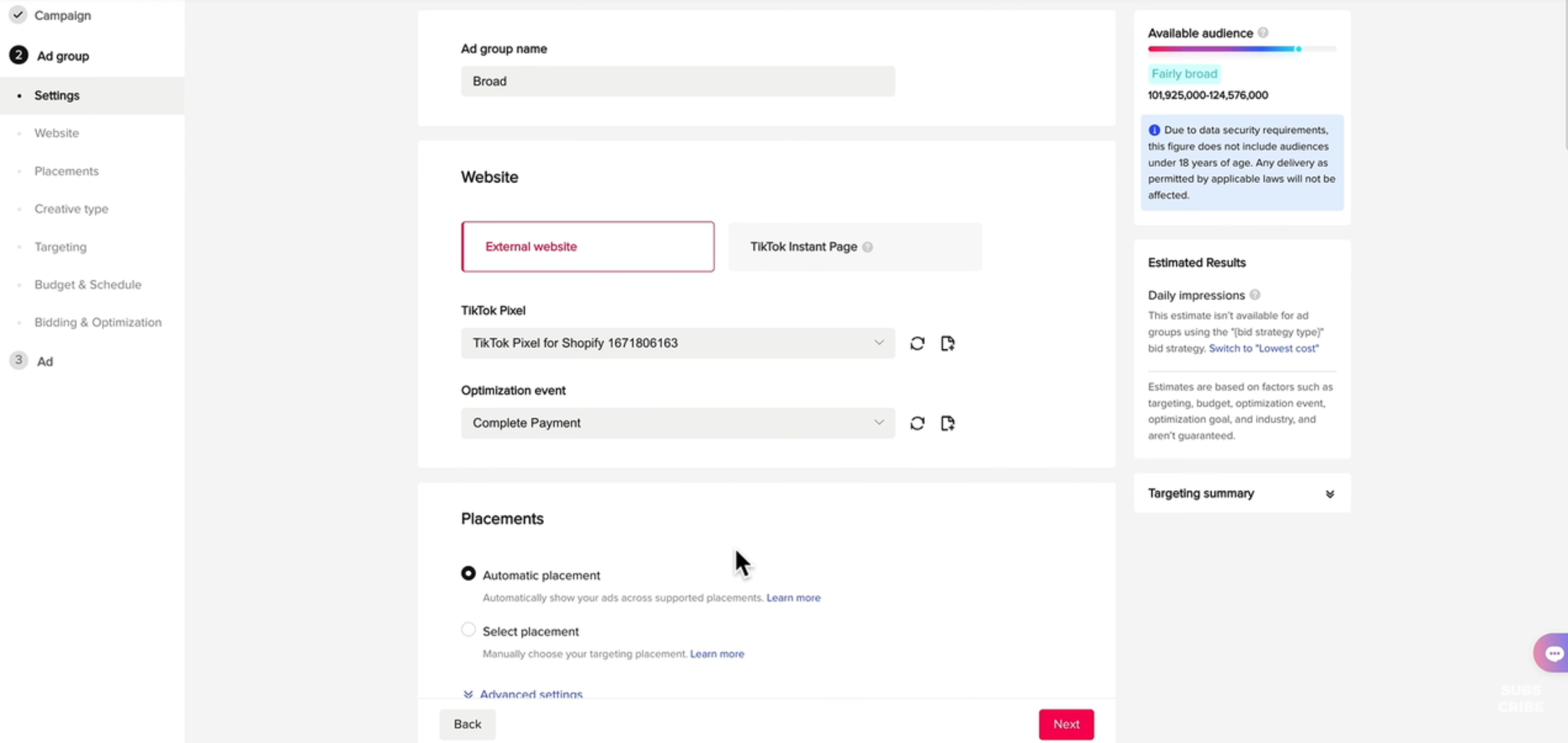 Image montrant comment ajuster le paramètre publicitaire pour obtenir un bon CTR pour les publicités TikTok