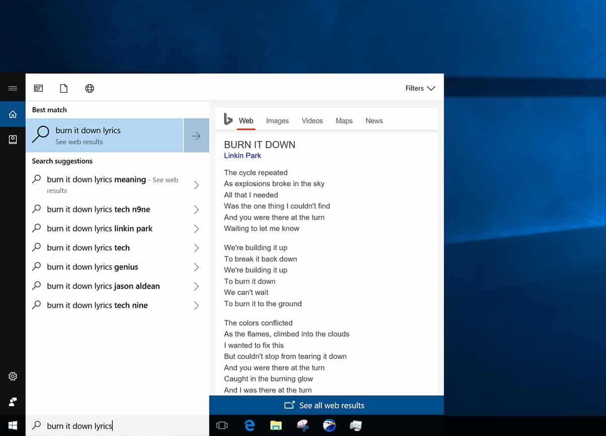 Keresés dalokra részleges dalszövegek alapján a Cortana segítségével