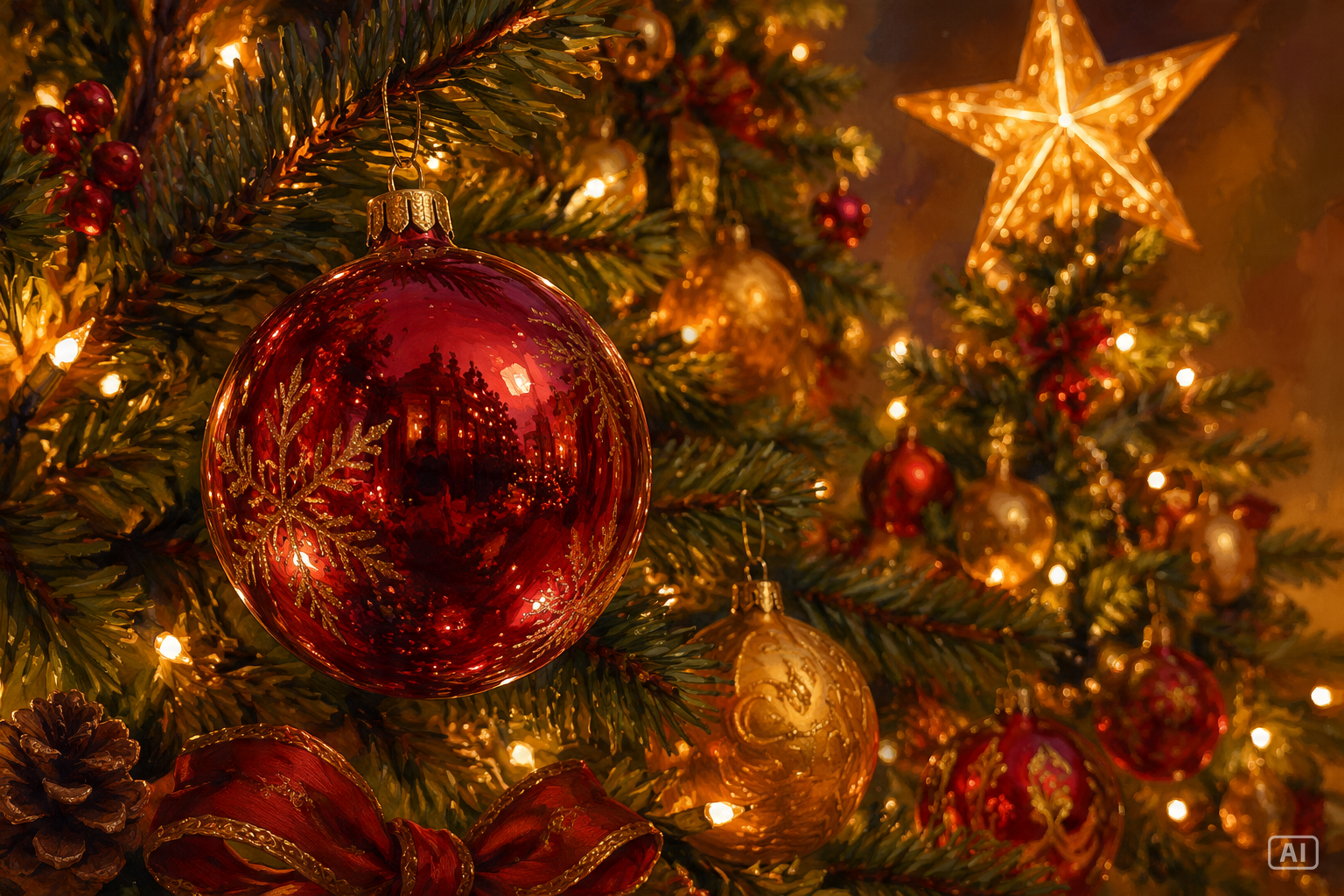 Decorated Christmas tree image generated by Pippit