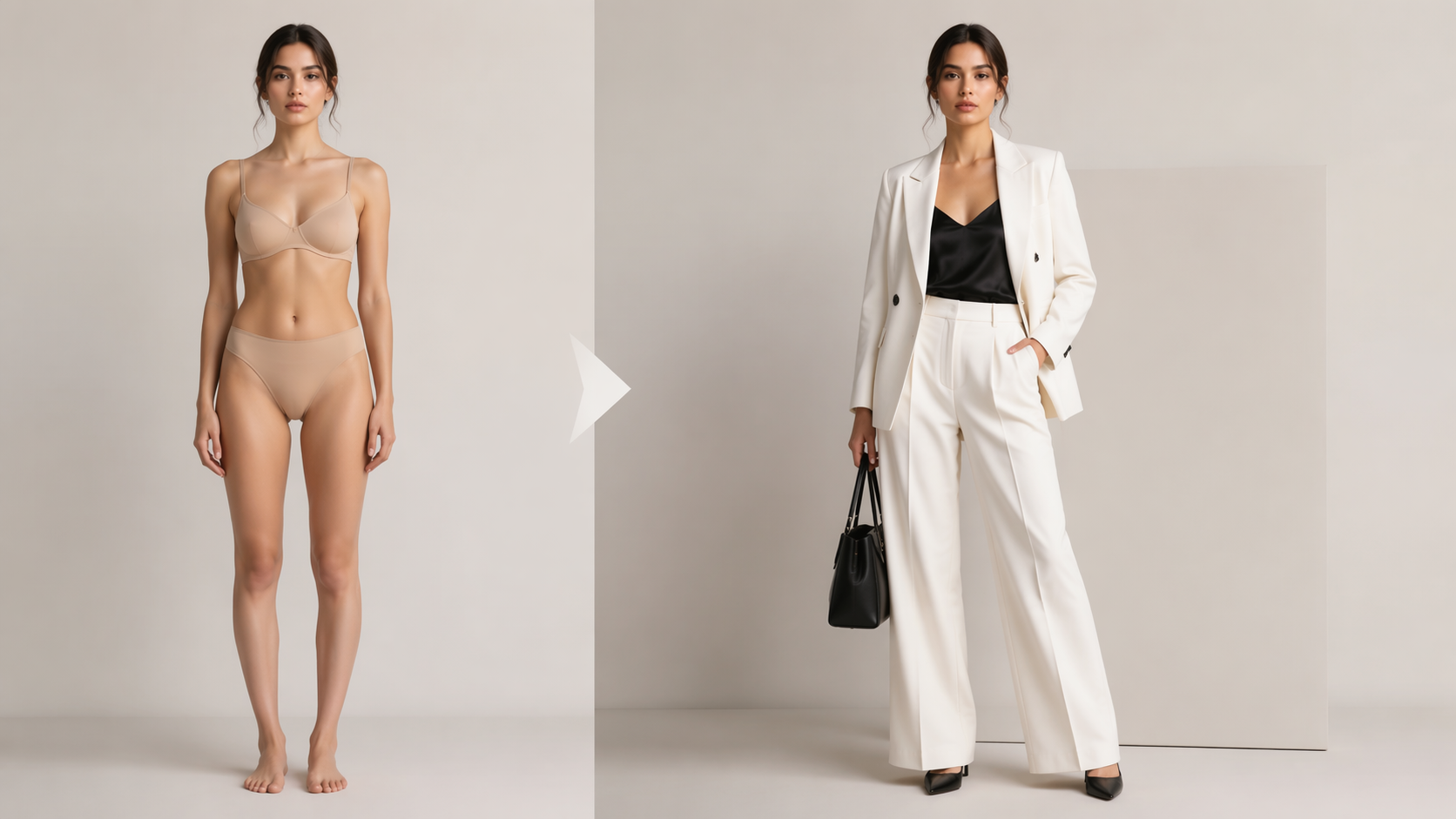 Dreamina virtual fashion try on prompt example 2: minimalist luxury outfit try-on