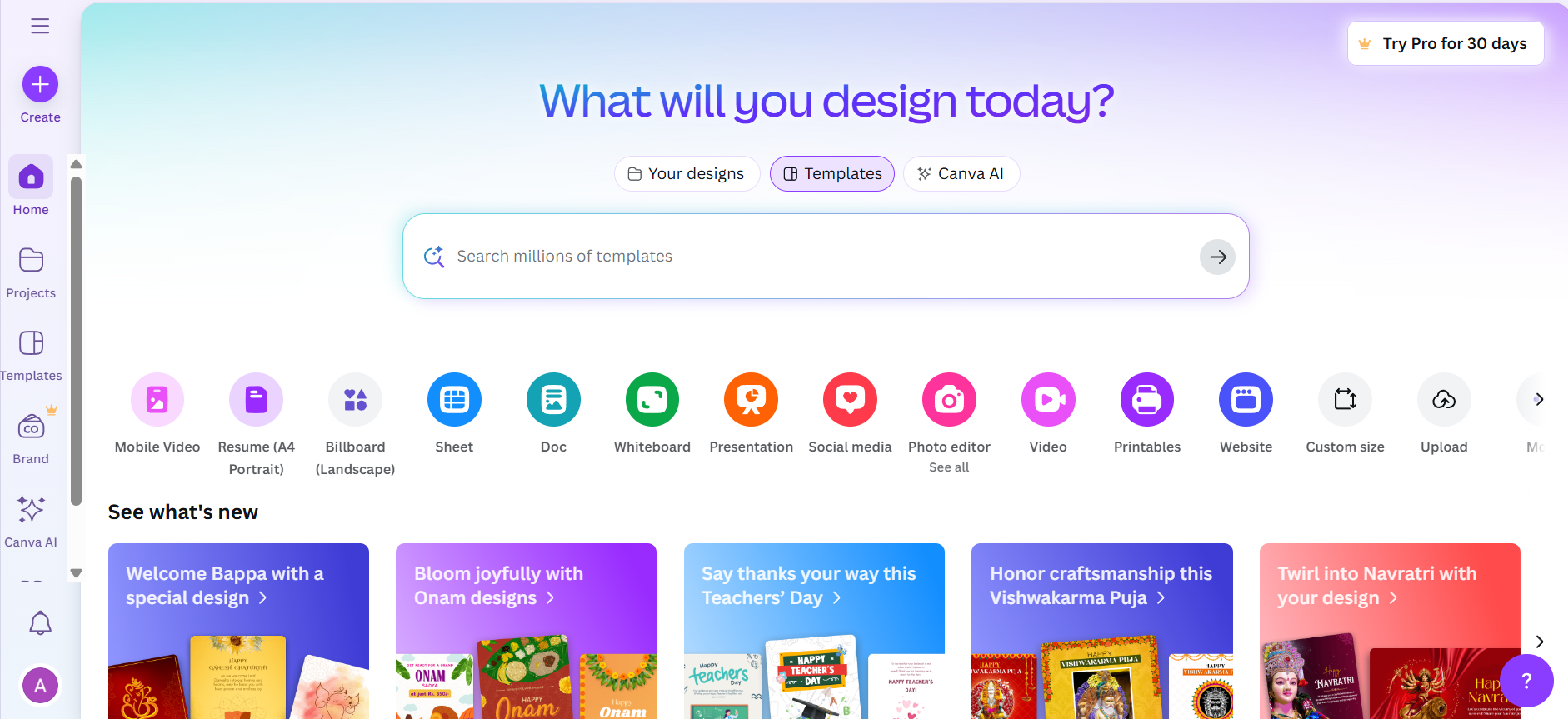 Canva's homepage