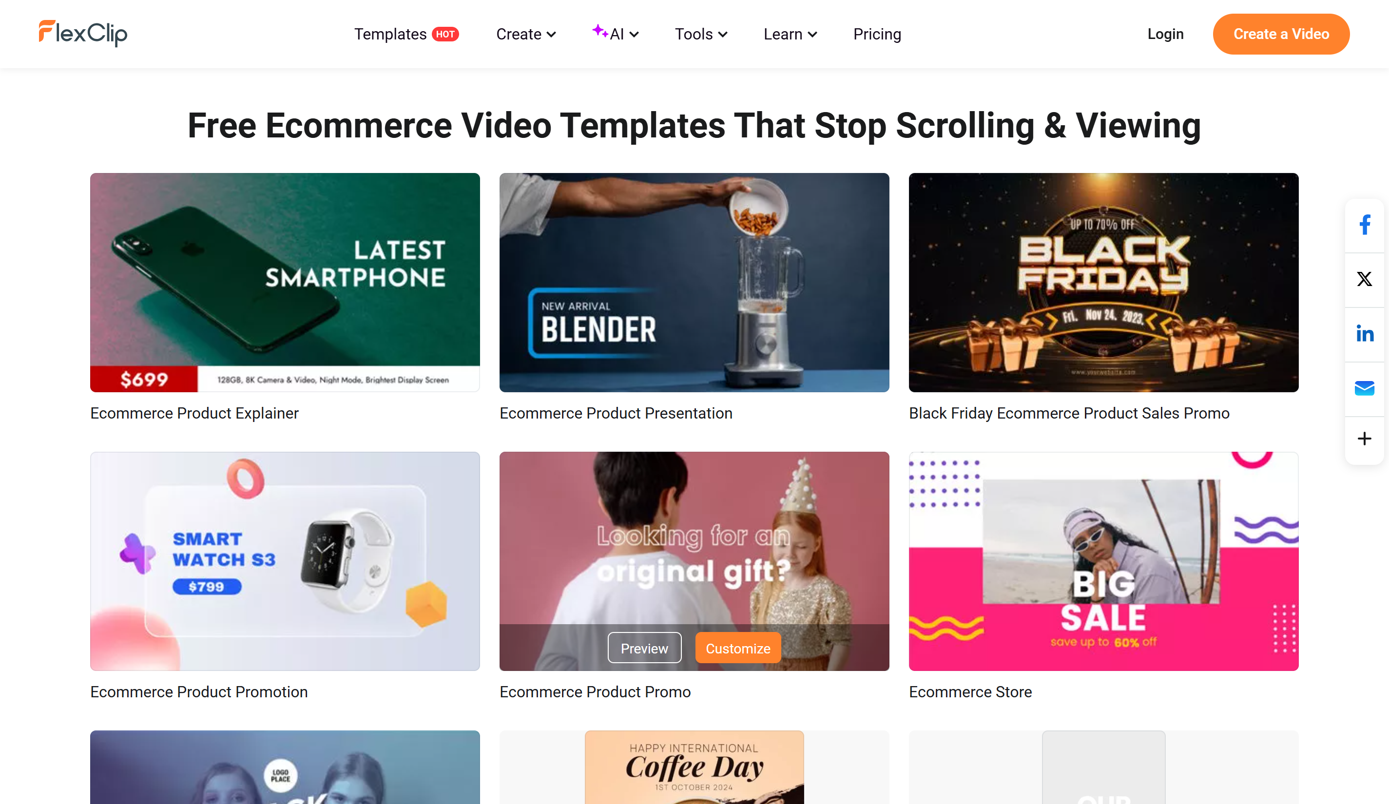 Oberfläche von FlexClip – ein weiterer E-Commerce-Video-Editor