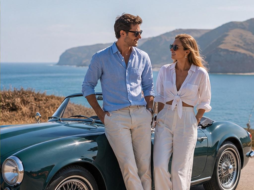 Summer Couple Template prompt example 3 - Convertible road trip