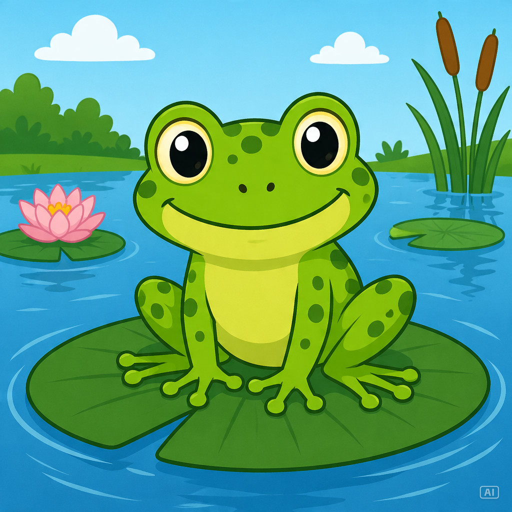 Green cartoon frog drawing prompt generated by Pippit