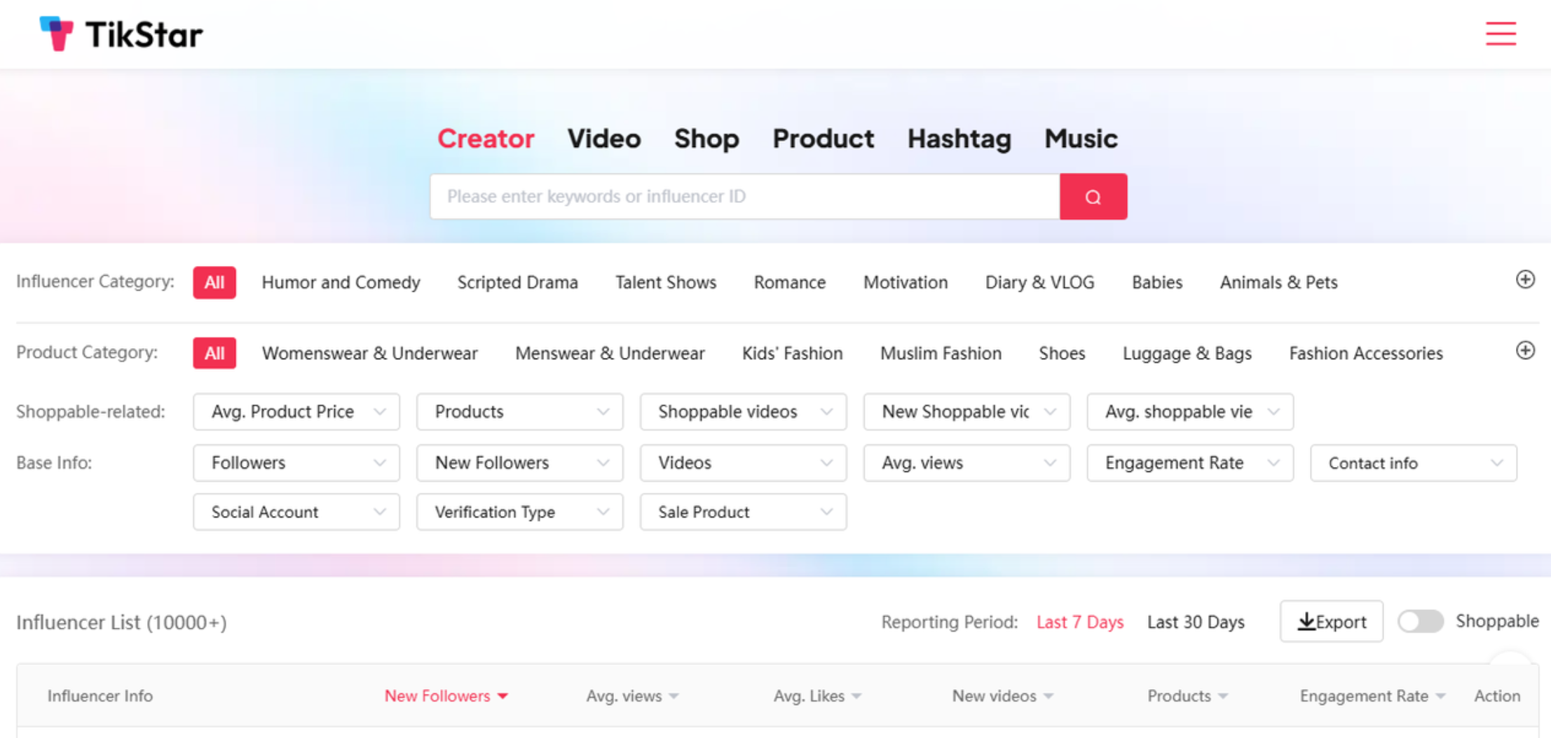 Tikstarのインターフェース-信頼できる無料のTikTok分析ツール