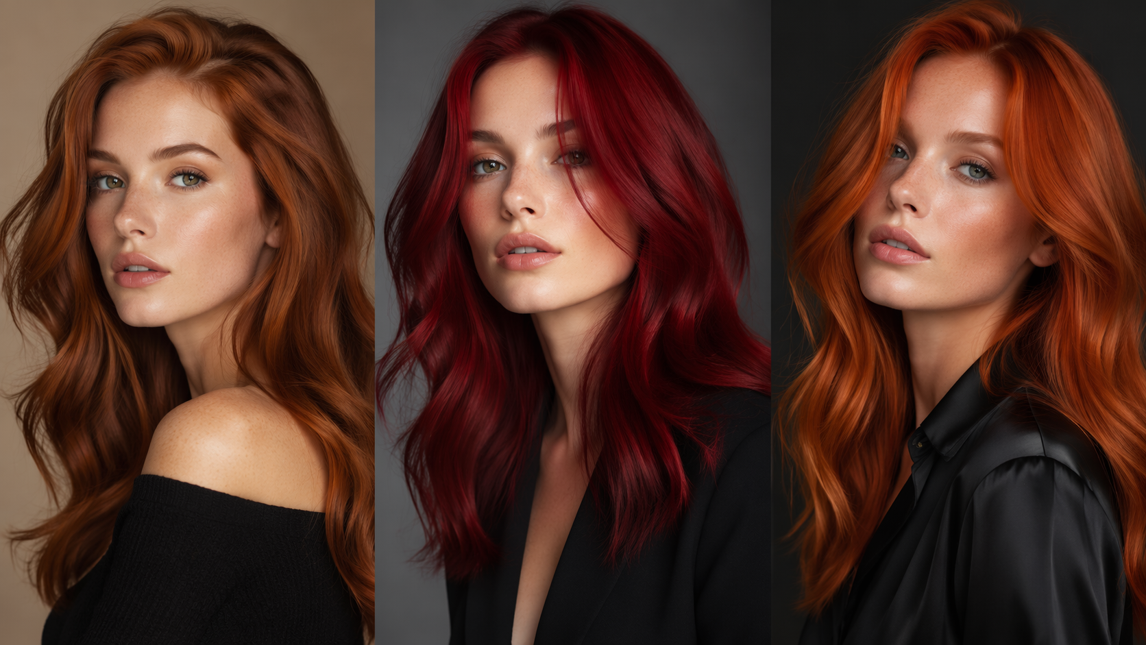 Contoh prompt filter rambut merah Dreamina 2: Auburn Color Collage