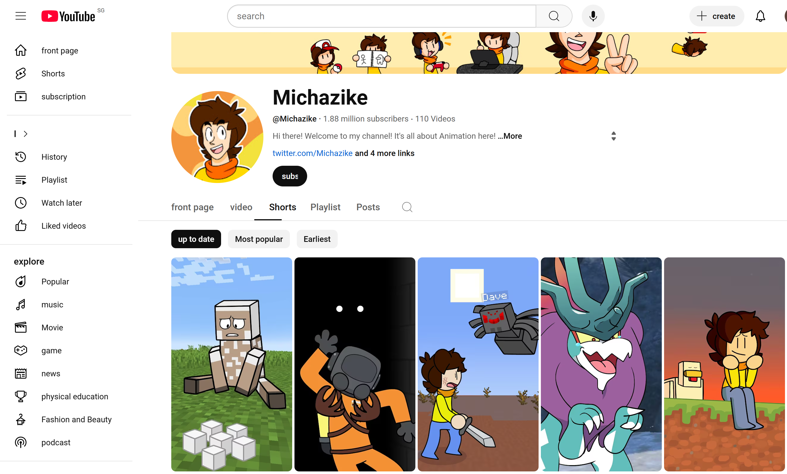 Chaîne Michazike YouTube Minecraft Shorts avec des versions créatives