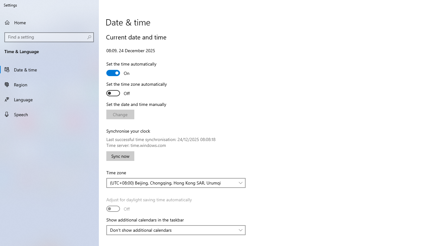 Awtomatikong setting ng oras sa Windows system