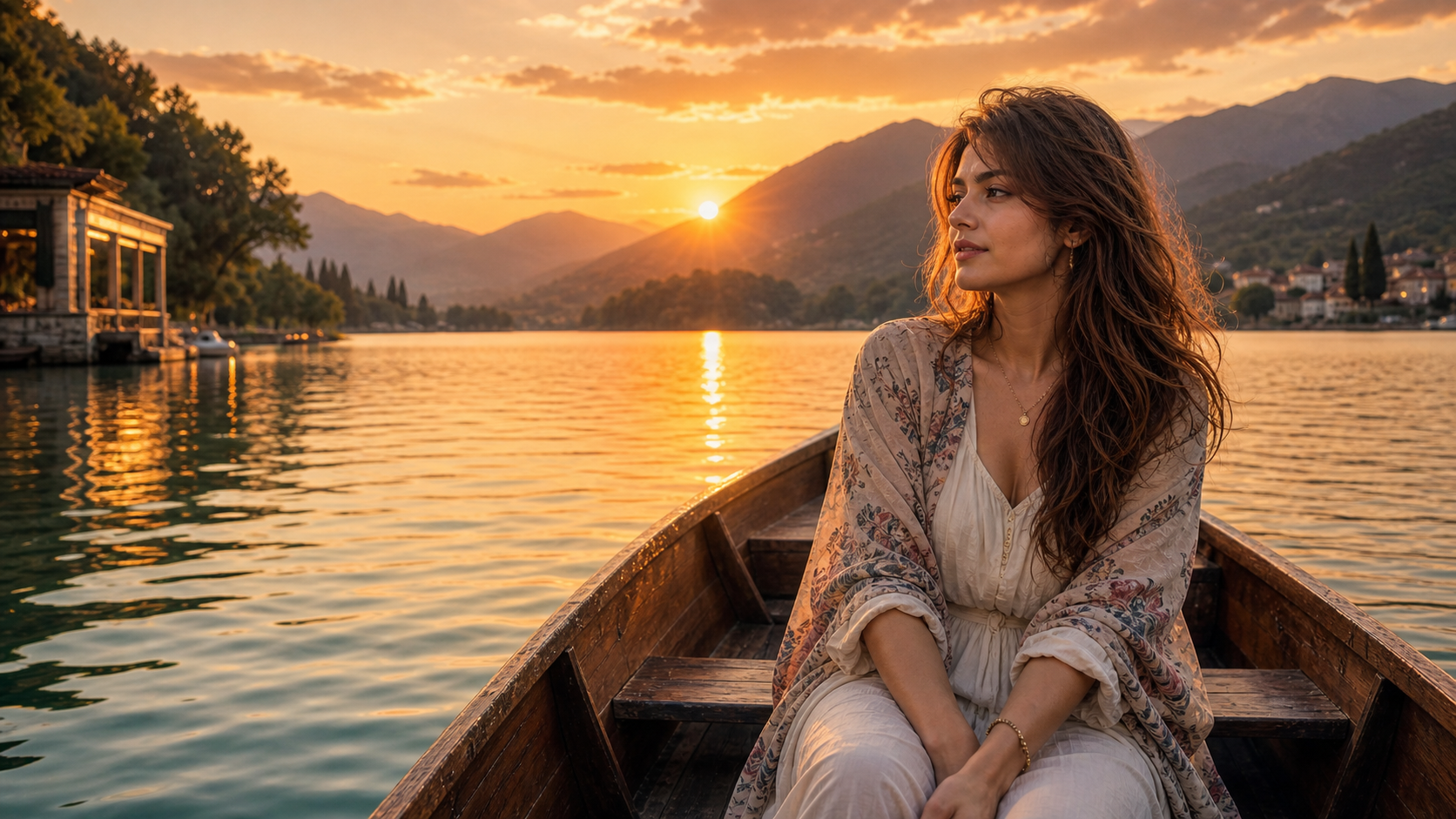 16:9 boat AI portrait sunset lake example