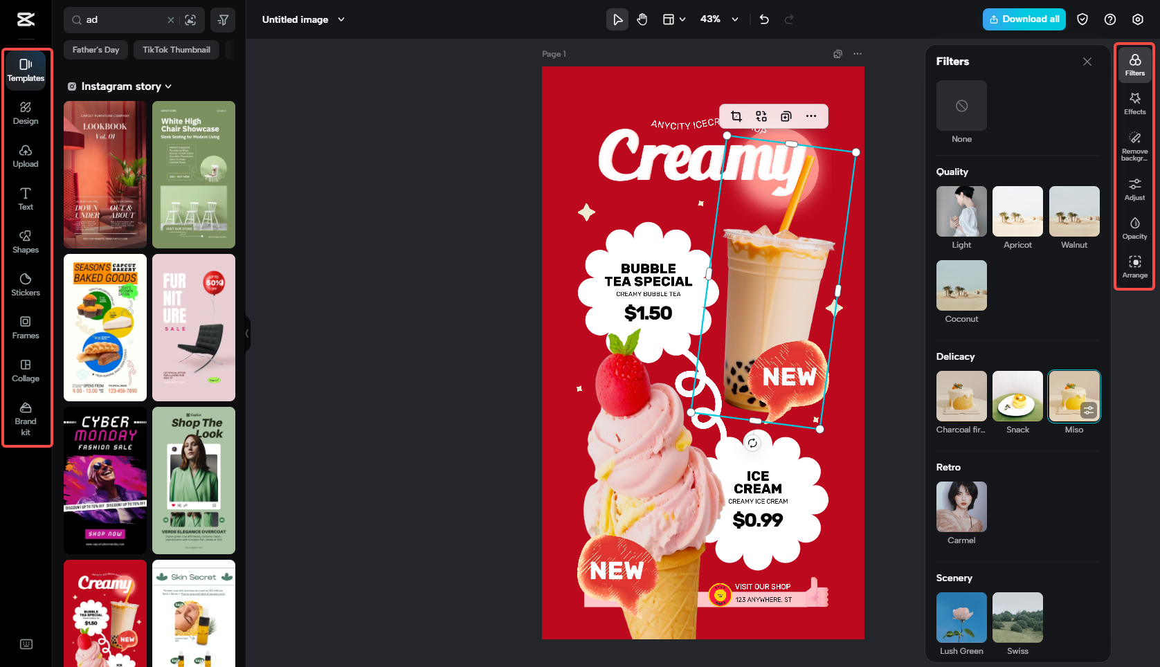 Modifica l'immagine per l'annuncio Instagram